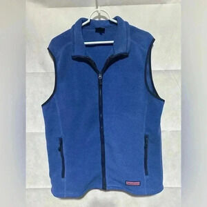 Vineyard Vines Men’s Fleece Vest Blue Black Trim Size Medium Preppy EUC!